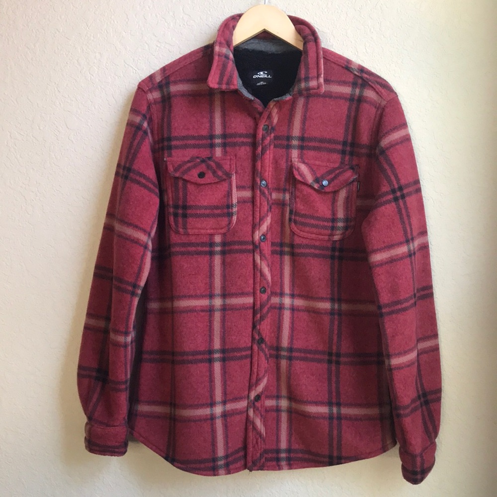 O’Neill Men’s Maroon Plaid Superfleece Long Sleeve Shirt